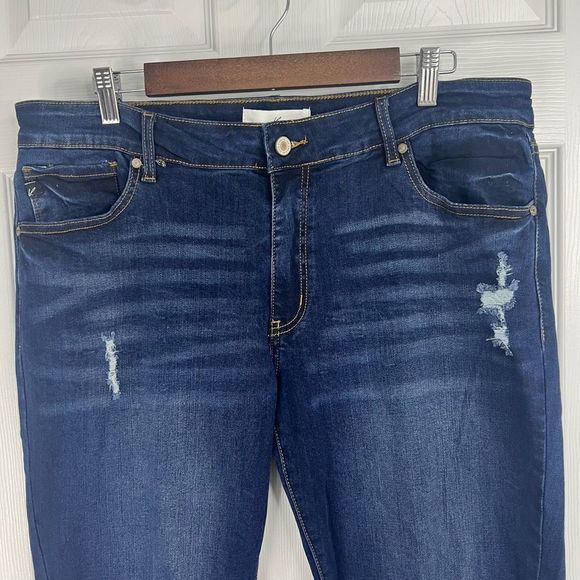 Kancan Dark Blue Wash Distressed Skinny Stretch Mid Rise Denim Jeans 2XL - Picture 5 of 14